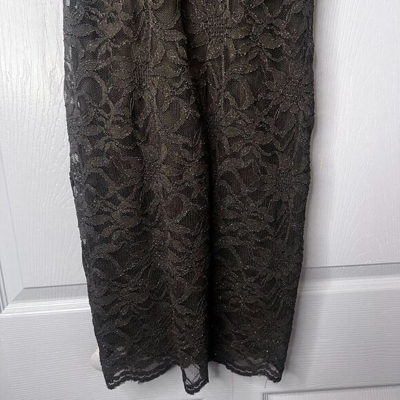 Morgan & Co Black Lace Sleeveless Ribbon Tie Back Sheath Cocktail Dress Size 7/8 - Picture 5 of 11